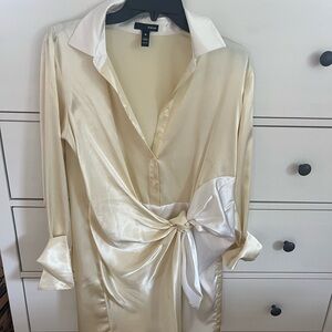 Aqua Cream Satin Wrap Dress